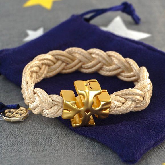 Tory Burch Fisherman Bracelet in Rolled Gold / Ivory (Brand New with Dust Bag) - Picture 1 of 7